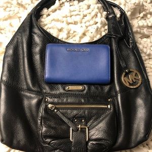 Michael Kors, black bag with blue Michael Kors wallet